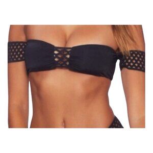 Beach Bunny Hayden Off Shoulder Bikini Black Net Lace Size XXL Swim Beach